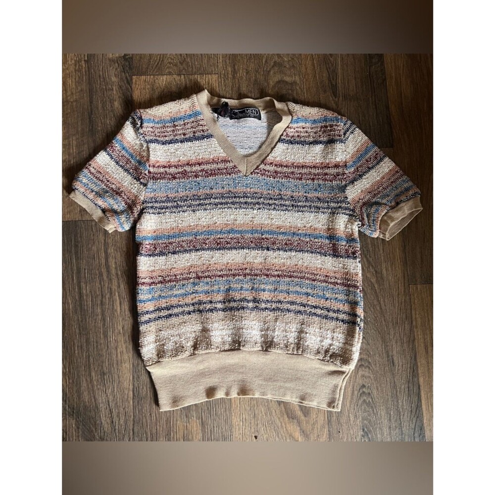 Vintage 2oans Unisex 70s Retro Preppy Knit V-Neck top